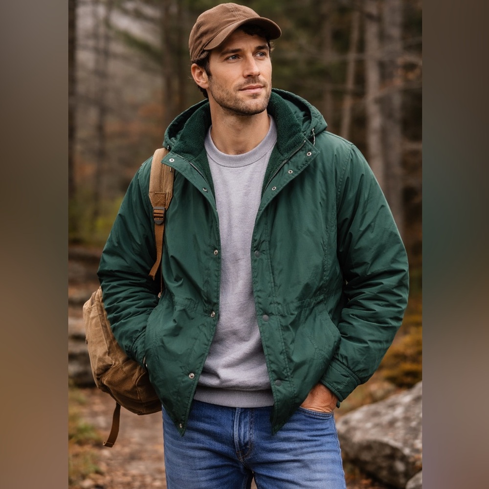 Vintage Montgomery Ward Green Fleece Lined Jacket Mens Large Hooded Outdoor 90s